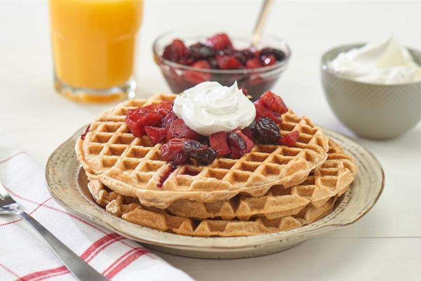 German Waffles Recipe (with Cherry Sauce and Whipped Cream)