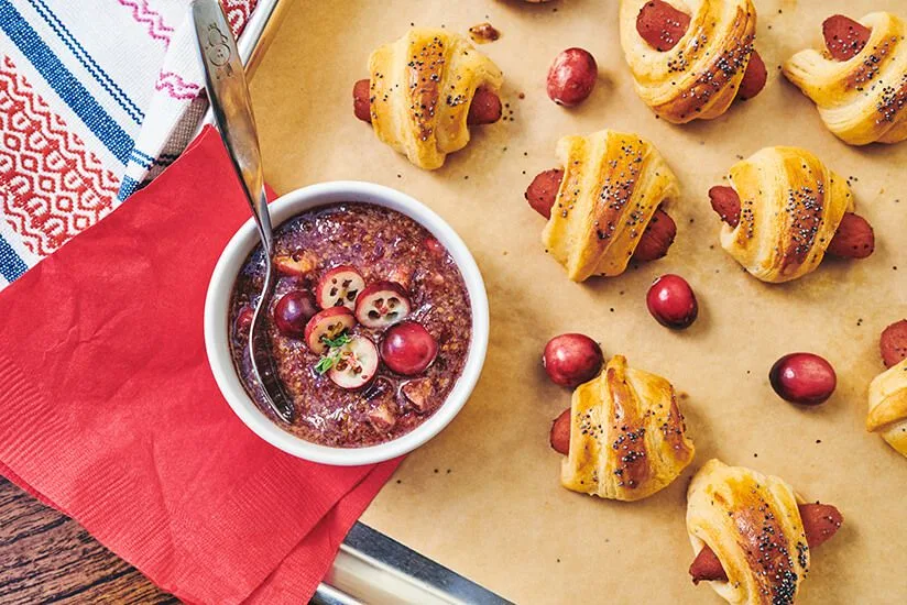 Vegetarian Pigs in a Blanket with Cranberry Mustard Dipping Sauce