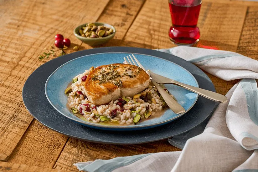 Swordfish with Cranberry & Leek Risotto