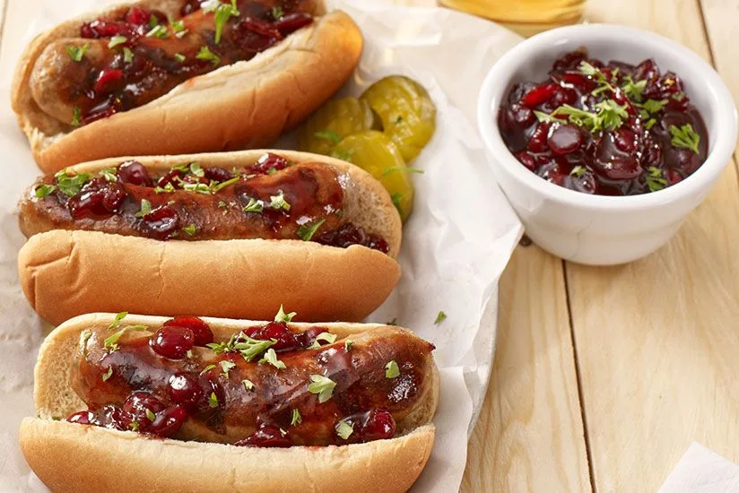 Sausages with Chunky Cranberry-Beer Topping