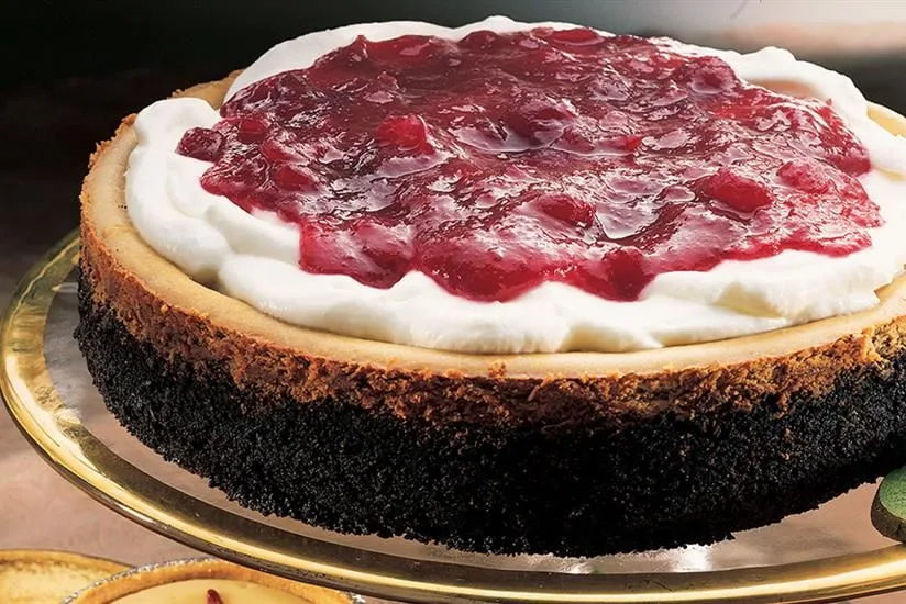 Chocolate Espresso Cheesecake with Cranberry Topping