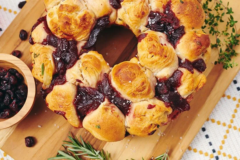 Savory Pull Apart Monkey Bread with Cranberry Sauce