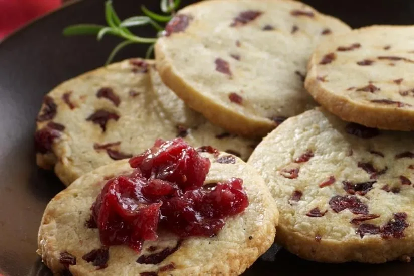 Savory Blue Cranberry Shortbread with Caramelized Onion Cranberry Jam