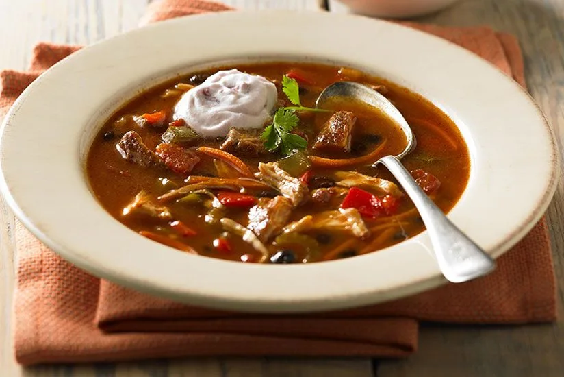 Savory Chili Chicken Soup with Cranberry Crème