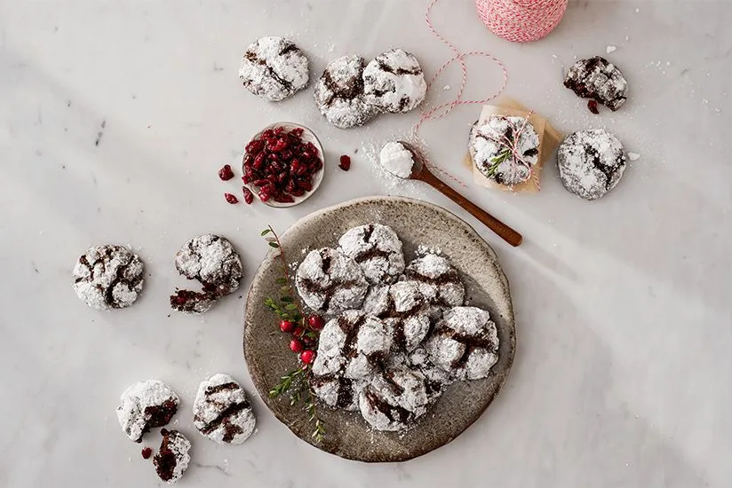 Dark Chocolate and Cranberry Crinkle Cookies