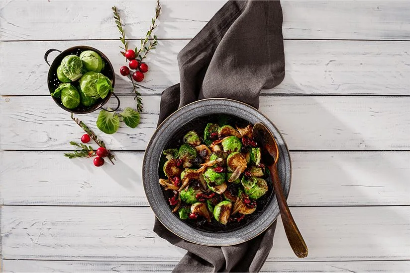 Roasted Brussel Sprouts with Cranberry Balsamic Glaze