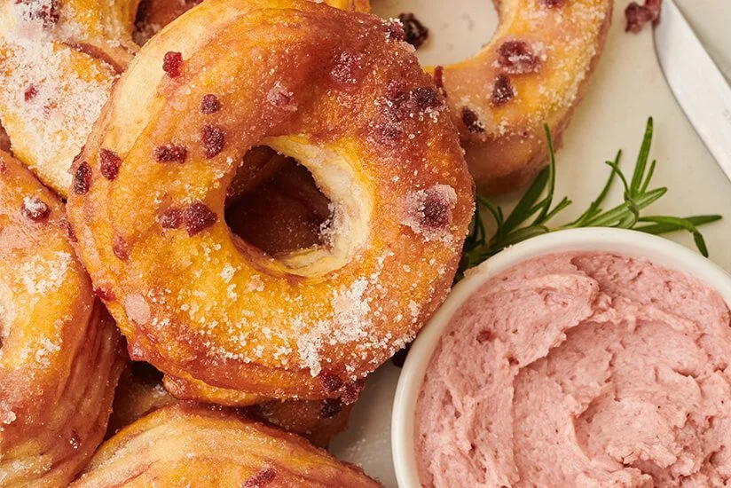 Air Fryer Cranberry Donuts with Whipped Cranberry Honey Butter